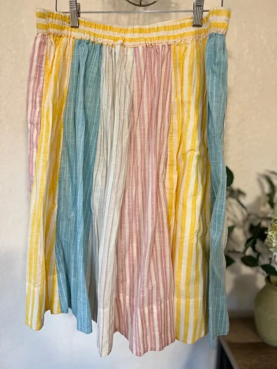 Anthropologie Maeve Pastel Rainbow Striped Cotton Lined Skirt - Picture 3 of 8